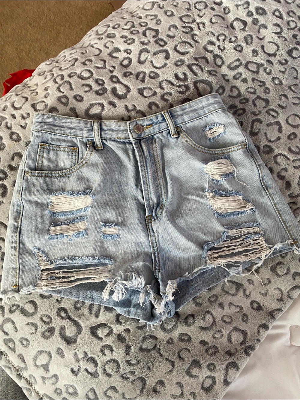 SHEIN Light Blue Distressed High-Rise Denim Shorts